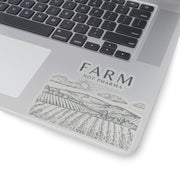 Transparent sticker with 'Farm Not Pharma' in vibrant black text