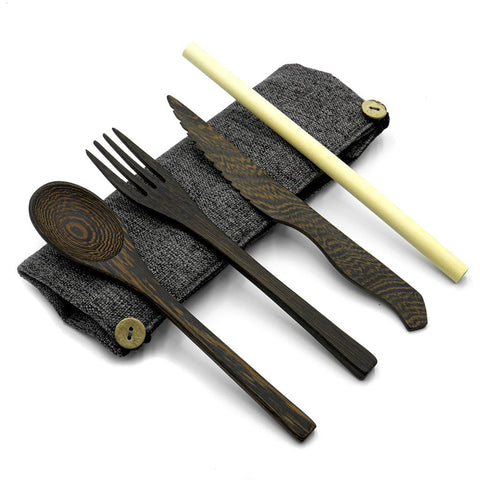 Dark Wood Cutlery Set (Brown bag)-10