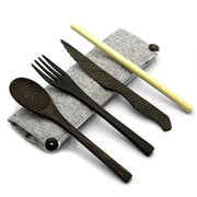 Dark Wood Cutlery Set (Dark grey bag)-9
