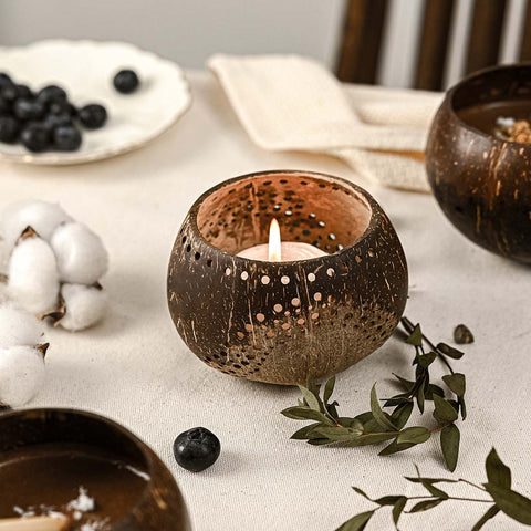 Coconut Shell Tea Light Holder Set | Eco-Friendly, Unique & Unusual Tea Light Base-2