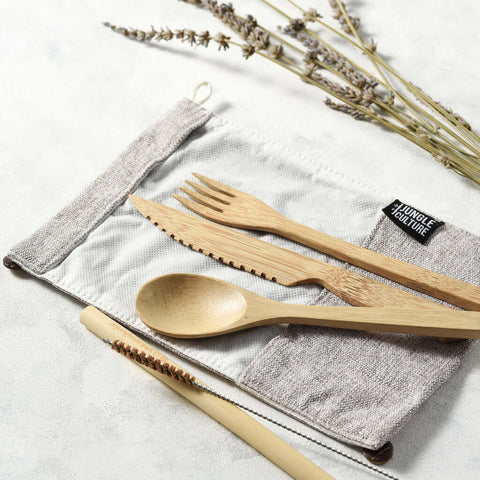 Bamboo Cutlery Set (Dark grey bag)-7