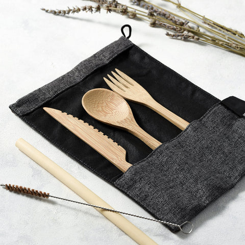 Bamboo Cutlery Set (Light grey bag)-6