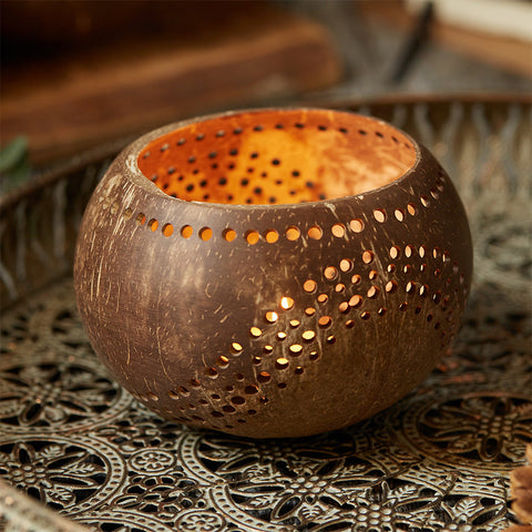 Coconut Shell Tea Light Holder Set | Eco-Friendly, Unique & Unusual Tea Light Base-8